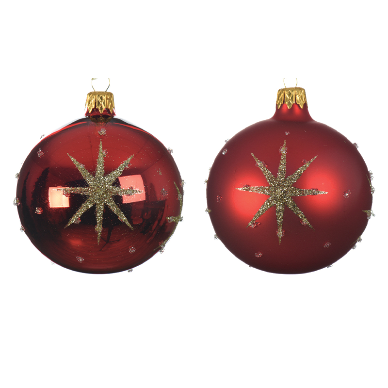 Pallina di Natale colorazione rosso assortita con stella in rilievo Ø 8 cm