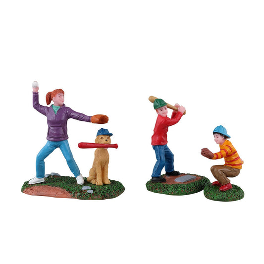 Lemax Baseball Practice Set Of 3 - Set di allenamento di baseball di 3 per villaggio di Natale