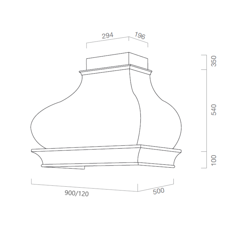 Cappa aspirante BOMBINA in acciaio inox e cornice in legno colore noce cm 120