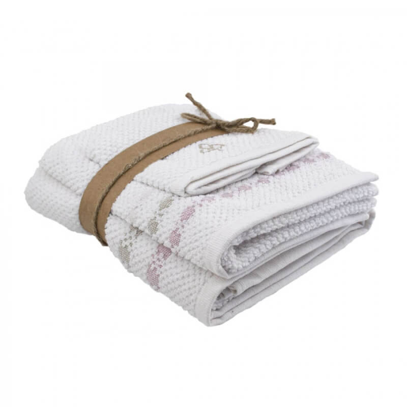 Set di asciugamani in cotone rosa Blanche, 3 pezzi