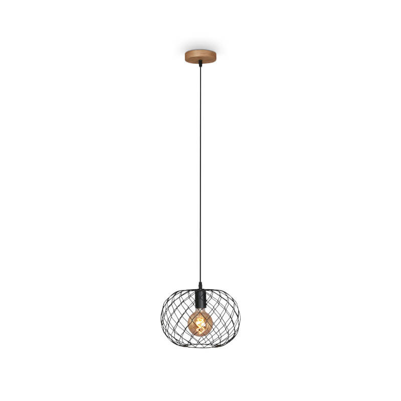 Lampada sospensione Ø 30 cm, 40 W, nero e legno