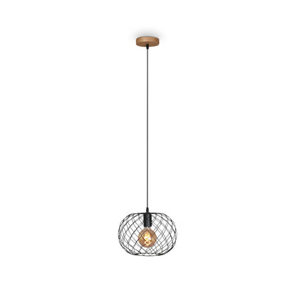 Lampada sospensione Ø 30 cm, 40 W, nero e legno