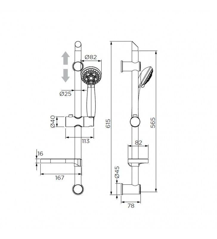 Saliscendi Serie Tango a 5 Getti, Cromato