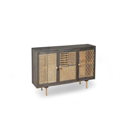 Madia moderna  grigio scuro rattan oro cm 160 x 38 x h 75