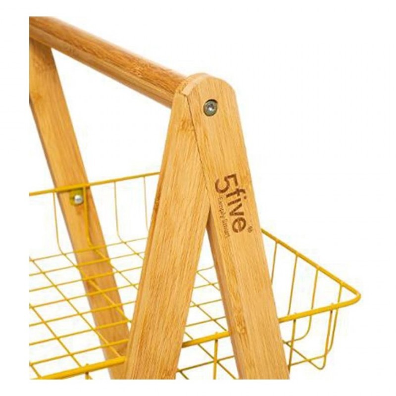 Carrello da cucina moderno in bamboo tre ripiani Mostarda con ruote 54,5x35,5x h88 cm