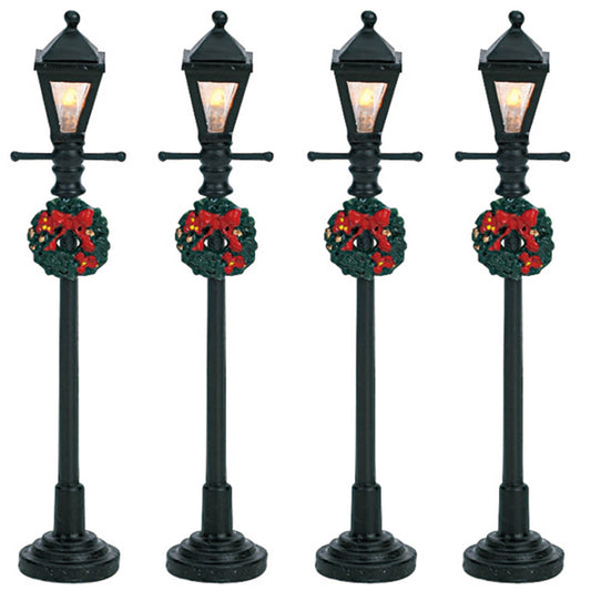 Lemax Set 4 Gas Lantern Street Lamp 4.5V - Set di 4 lampade da strada a gas da 4,5V. per villaggio di Natale