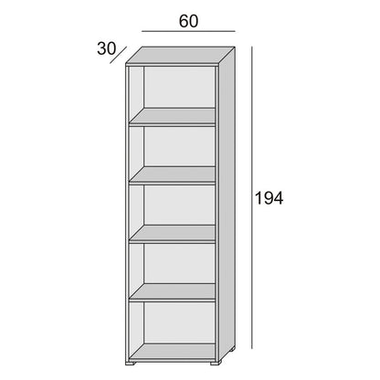 Libreria Compatta Con Cinque Ripiani Regolabili bianco, fondo cemento