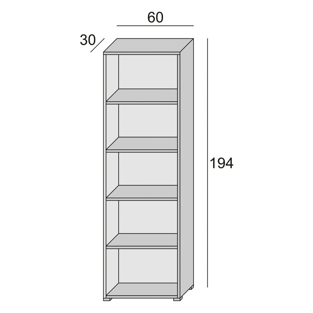 Libreria Compatta Con Cinque Ripiani Regolabili bianco, fondo cemento