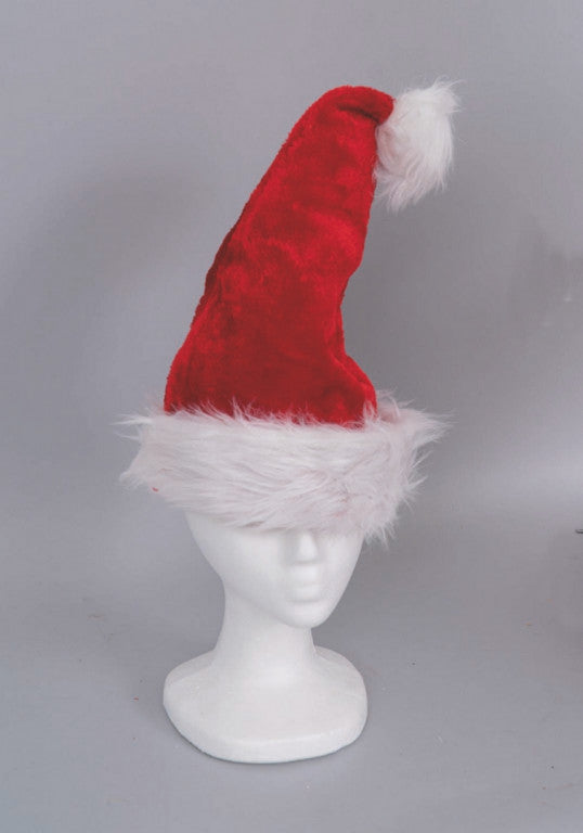 Cappello Velluto Rosso Cm.30X44 C/Bordo E Pon-Pon Peluche Bianco Bst decorazione di Natale