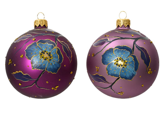 Pallina di Natale Vetro opaco decorato con fiori a due colori colore assortito ø 8cm