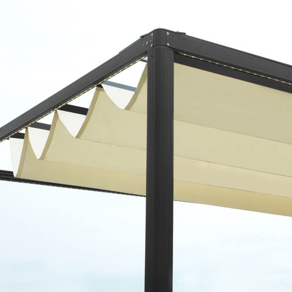 Gazebo pergola nero 3x4x2,5H mt con copertura elettrica scorrevole