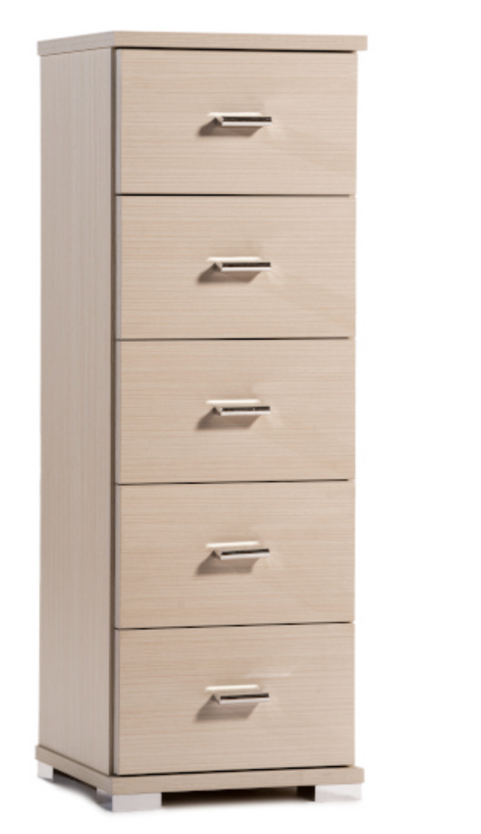 Cassettiera baby 5 cassetti in legno rovere sbiancato 32x32x93 cm