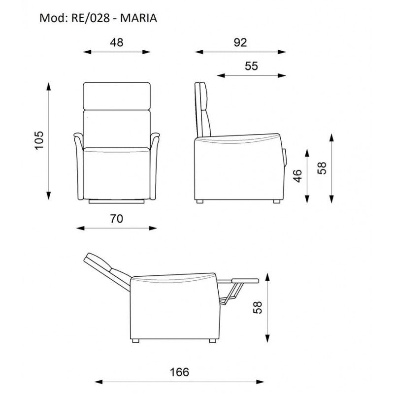 Poltrona relax reclinabile manuale in  similpelle antracite  70 x 92 x h. 105 cm