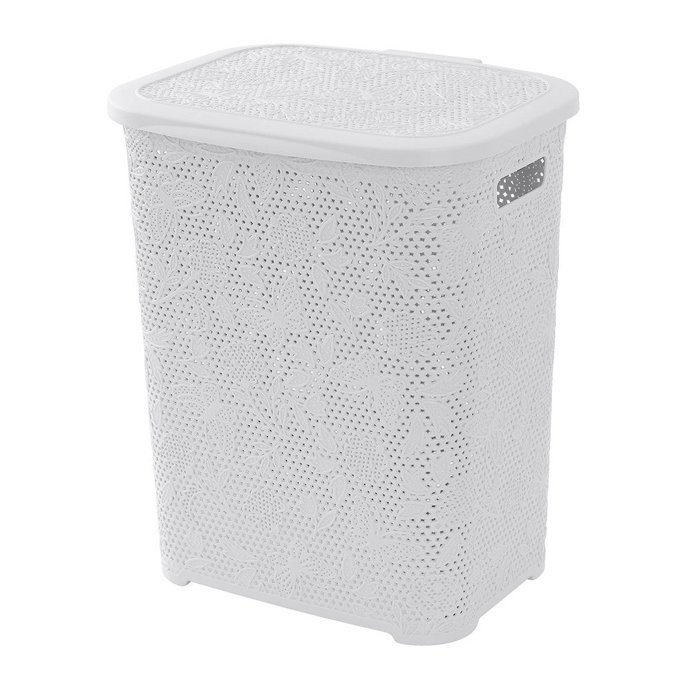 Portabiancheria in plastica 50 litri Flower bianco