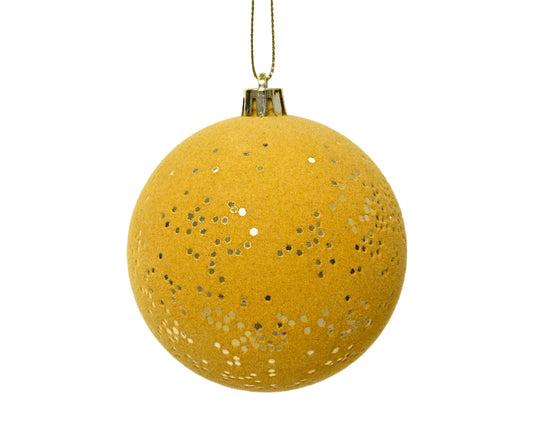 Pallina di Natale in Finta Pelliccia con Paillettes - Oro Chiaro - 8cm x 8cm x 8cm