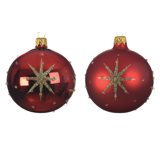 Pallina di Natale colorazione rosso assortita con stella in rilievo Ø 8 cm