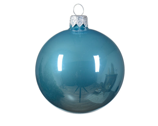 Pallina di Natale in Vetro Smaltato Blu Zucchero ø 8cm