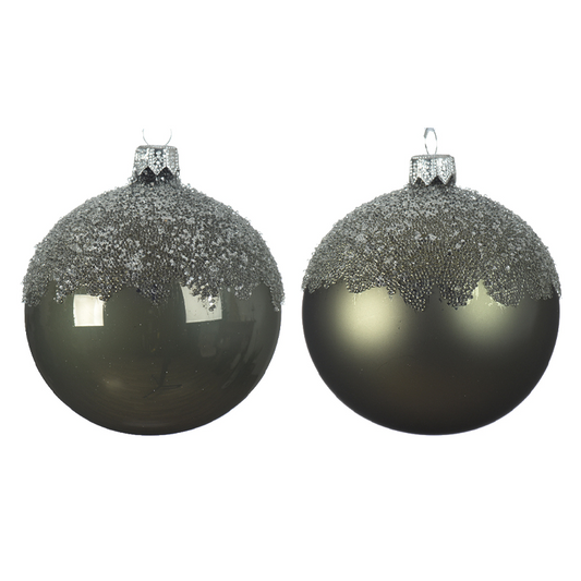 Pallina di Natale Verde Muschio con Top Glitterato Ø8 cm