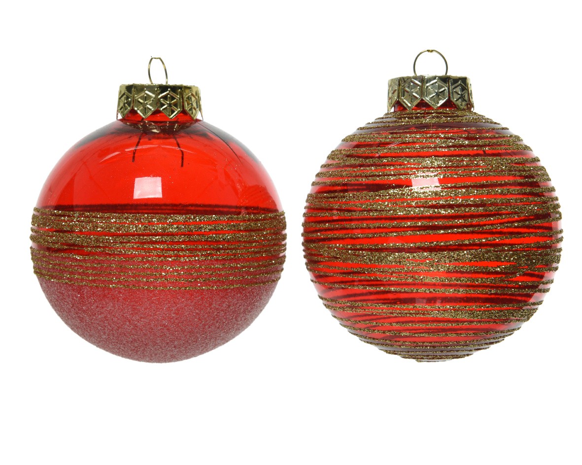 Pallina decorativa in vetro natale  vetro rosso oro  cm 8  pz 1