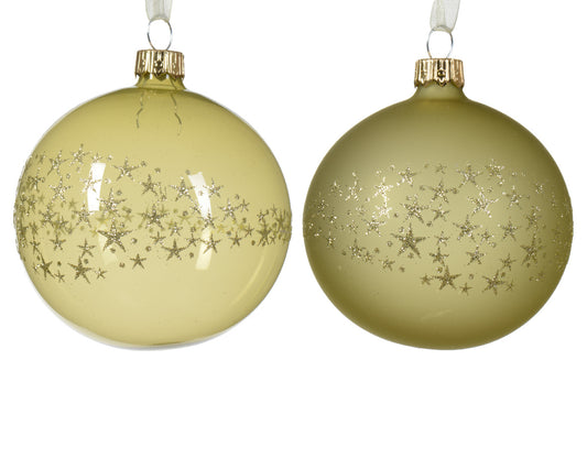 Pallina di Natale Vetro Smalto Opaco con Stelle Intorno a 2 Colori Assortiti Pistacchio Ø 8cm