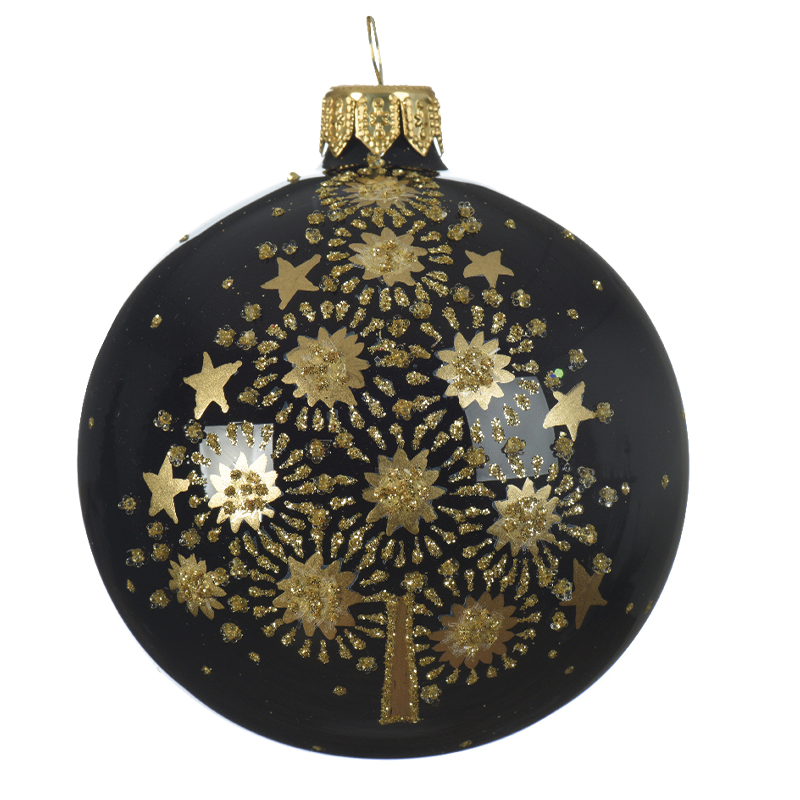 Pallina di Natale Albero Nero Ø8 cm con Glitter Oro