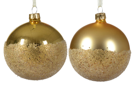 Pallina di Natale Vetro Sfera Lucido-Opaco Ballotine Fondo 2col Asse Colore Oro Chiaro ø 8cm