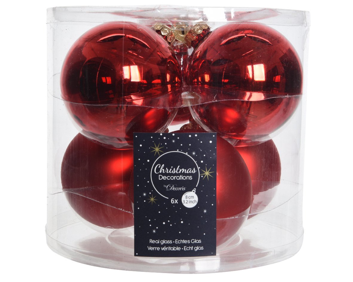 Set di 6 palline di Natale rosse 8 cm