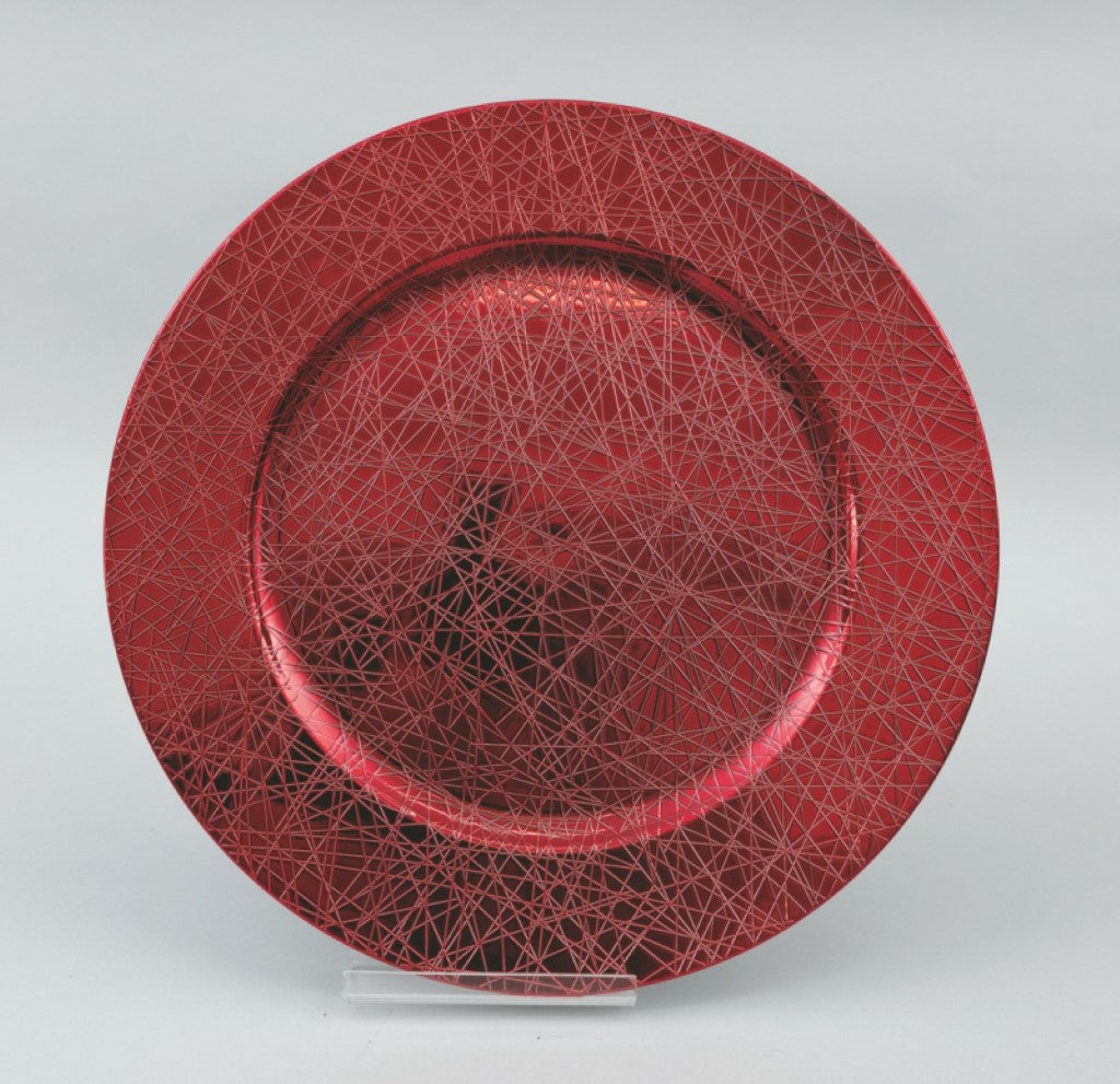 Piatto decorativo 33 cm rete rossa metallizzata