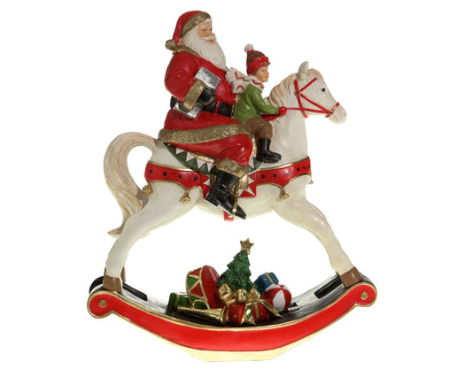 Babbo Natale con bambino su cavallo 29x11x34 cm